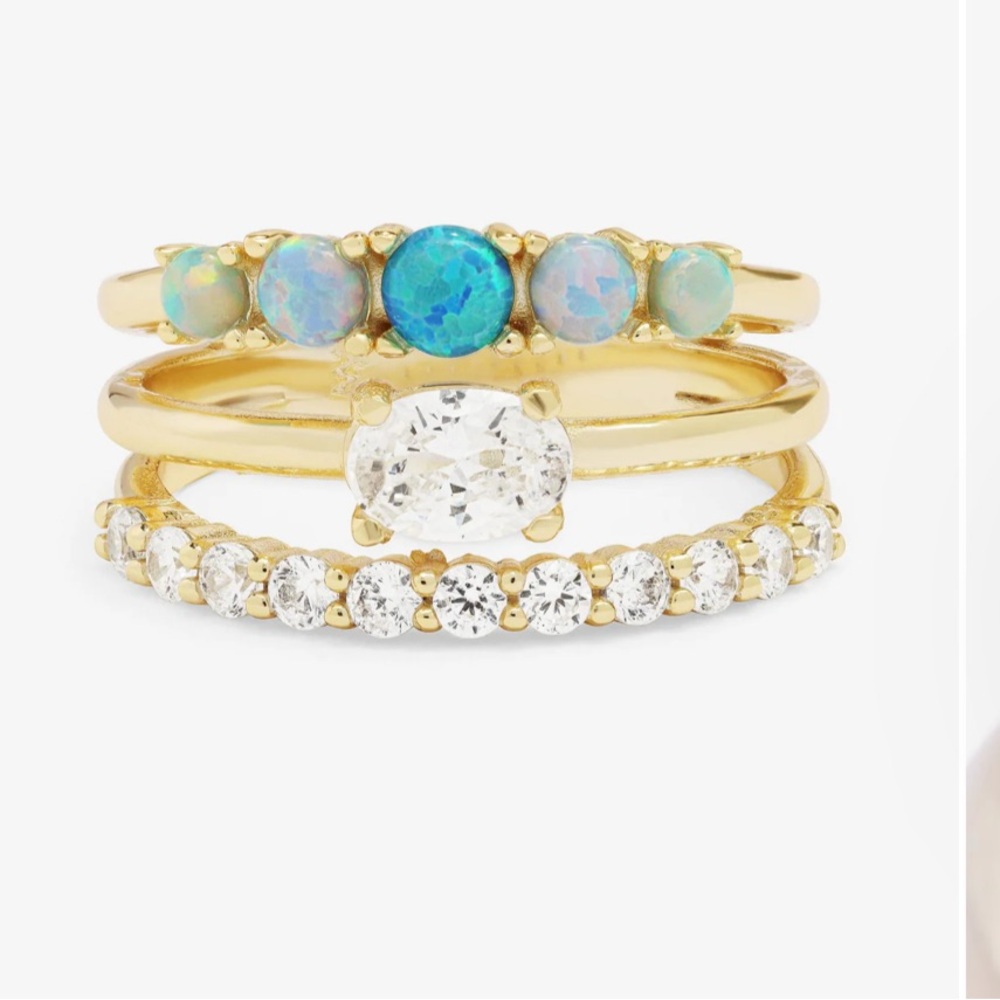 Melinda Maria Gold Stack Ring with Blue-Green Opals and White Stones